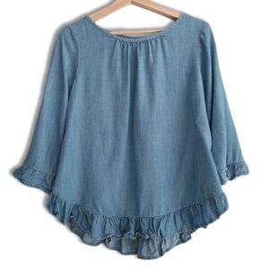 GAP Relaxed Fit Ruffle Blouse Top Chambray Blue Sz XS